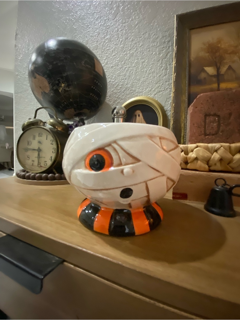 Johanna Parker Mummy Halloween Ceramic Candy Bowl - White and Orange